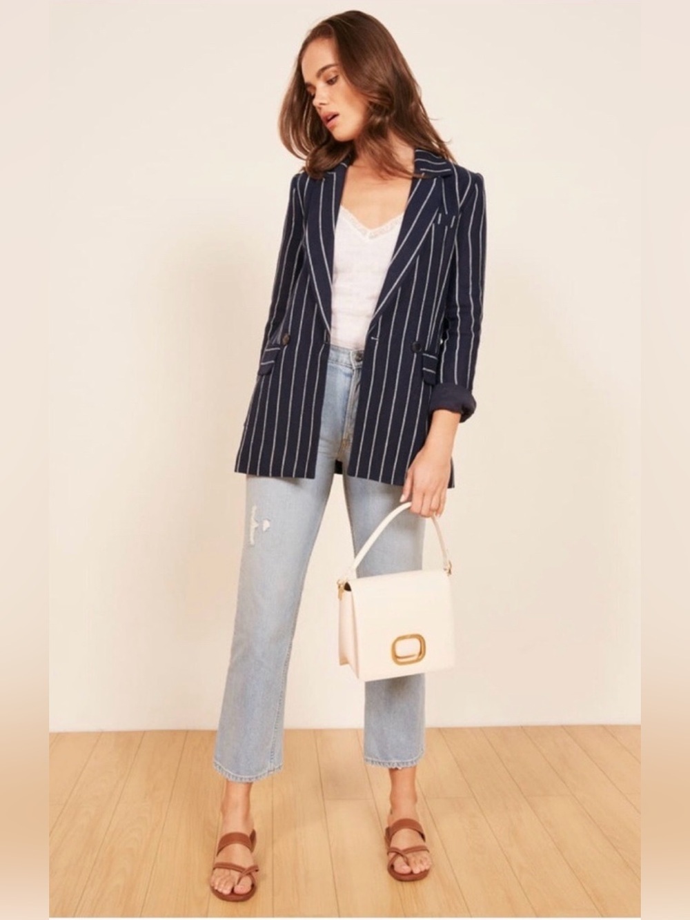Reformation Verano 100% Linen Pinstripe Double Breasted Blazer XS - Picture 6 of 13